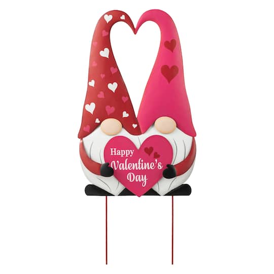Glitzhome® 30" Valentine's Metal Gnome Couple Yard Stake
